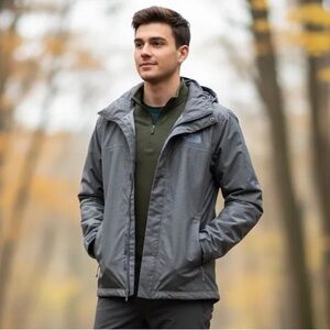 The North Face Men's Charcoal Zippered Hooded Long Sleeves Raincoat